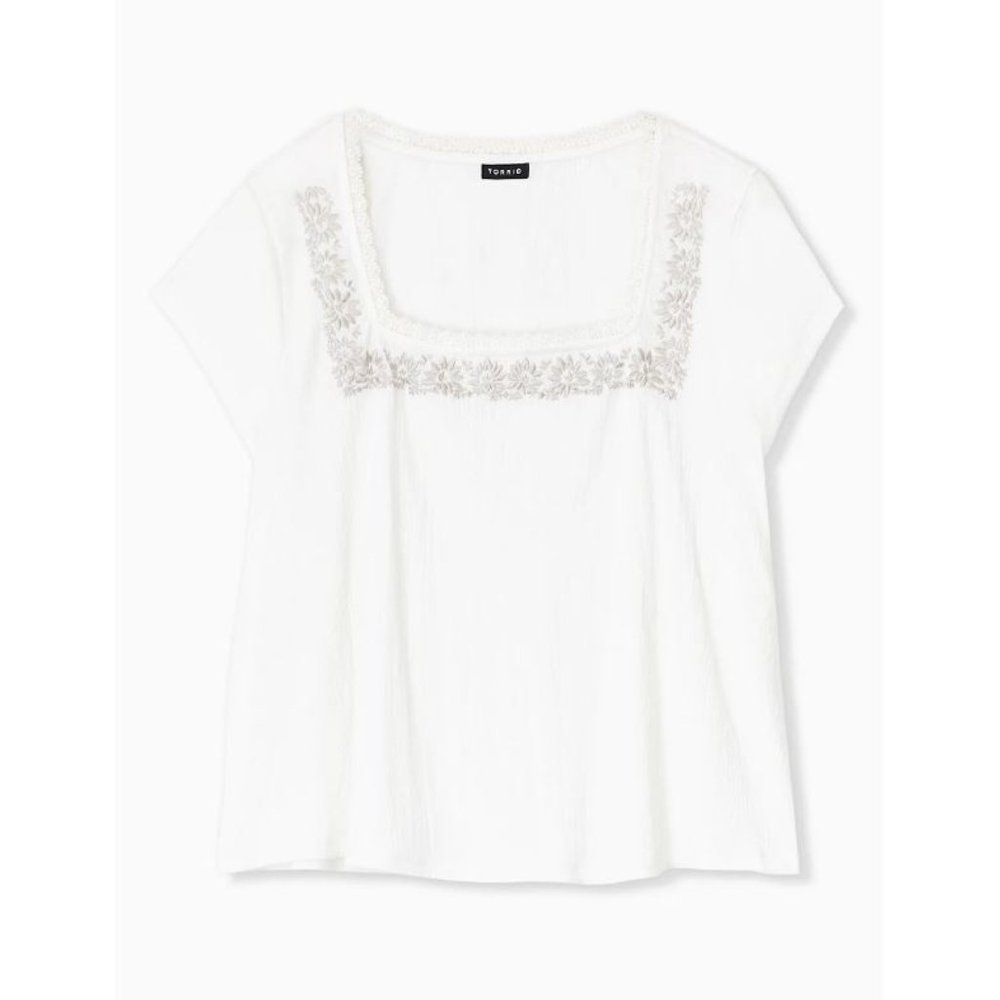 Torrid Ivory Crepe Embroidered Top Plus Size